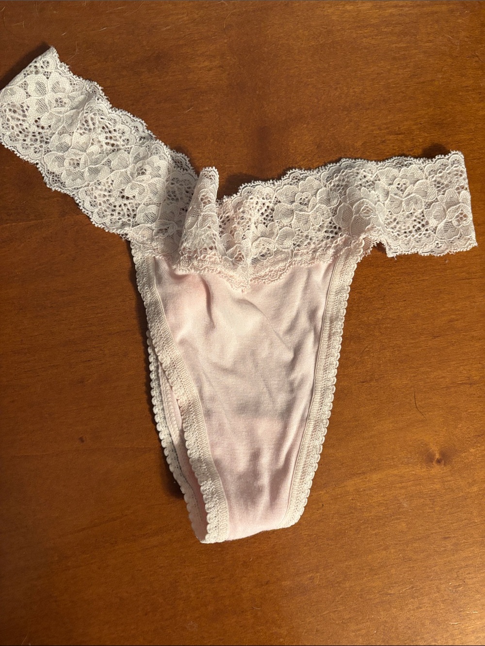 Lace-Trim Cotton-Blend Thong - Light pink